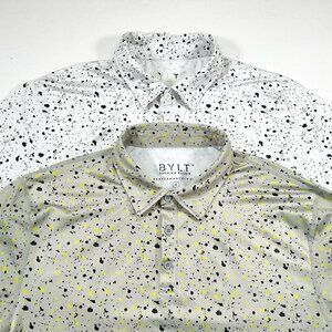 LOT OF 2 Bylt Premium Basics M Polo Shirts Short Sleeve Paint Splatter All Over